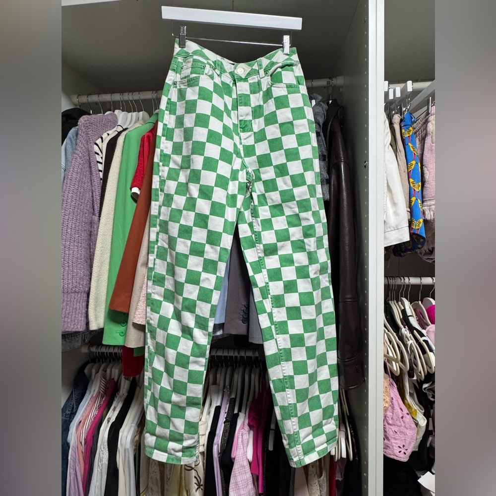 ASOS Green & White Checkerboard Denim Skirt